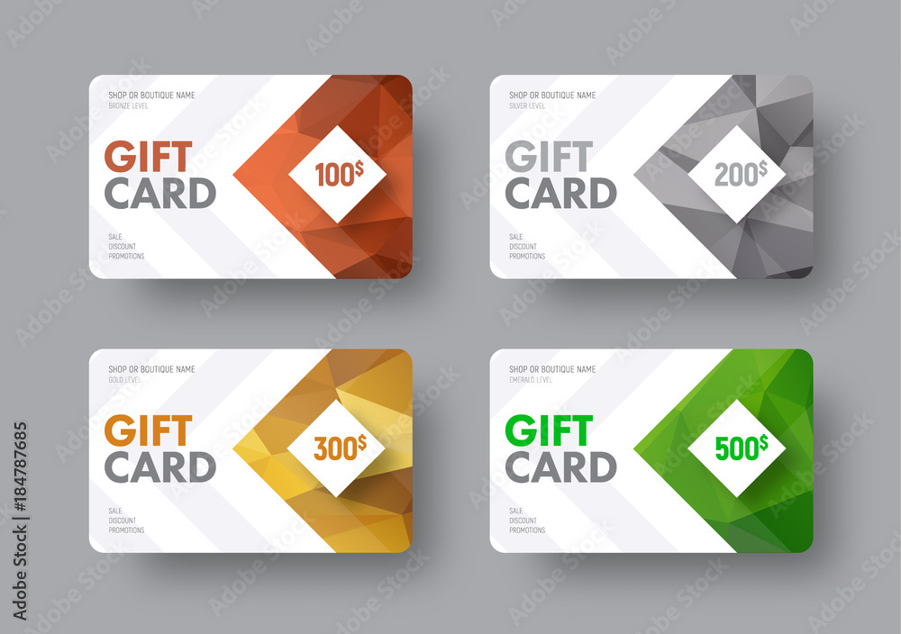 Poster Template of a vector white gift card with an arrow and polygonal abstract multicolored elements