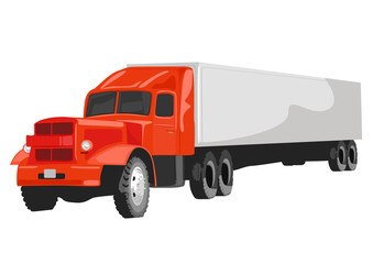 Large red goods vehicle on white background