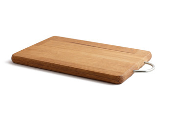Wooden board for cutting food on isolated white background