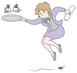 ゴキブリをよけるOL