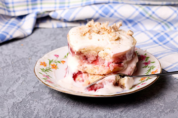A slice of strawberry cake