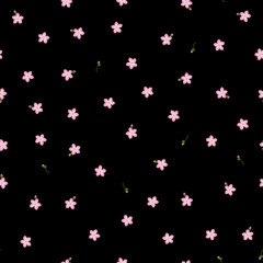 Fototapeta na wymiar Seamless floral pattern forget-me-not pink flowers. Myosotis gentle flower pattern on black background, vector, eps 10
