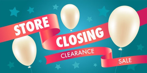 Store closing sale vector illustration, background with air balloons