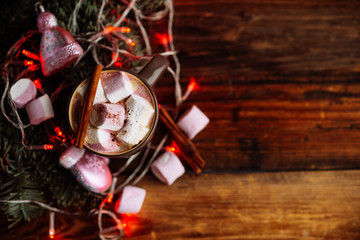Mug filled with hot chocolate and marshmallows