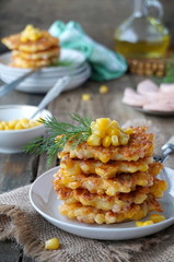 Fritters with corn, ham and cheese