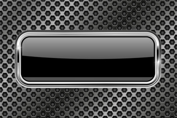 Metal perforated background with black rectangular glass button