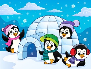 Obraz premium Happy winter penguins topic image 3
