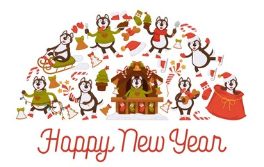 2018 Dog Year poster for Christmas or New Year winter holiday.