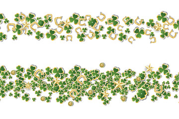 Saint Patricks Day Background with Clover Leaves or Shamrocks Isolated on White Background.
