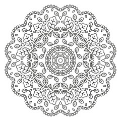 Leaves Mandala Shape for Coloring. Vector Mandala. Floral. Nature. Oriental. Book Page. Outline.
