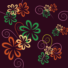 Fototapeta na wymiar Vector seamless pattern, decorative flowers on claret background, imitation pastels