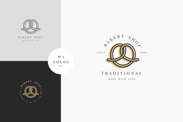 Vector design template and emblem - pretzel bake icon for bakery. Sweet shop.