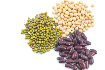 Group of beans and lentils isolated on white background, Collection of beans isolated on white.