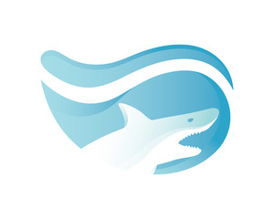 Modern Blue Wave Shark Logo