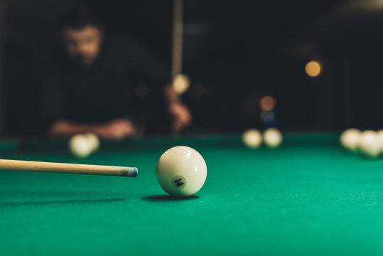 closeup pool table with russian billliard ball number 14