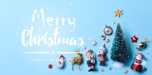 Christmas holidays ornament flat lay; Christmas card background