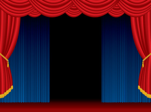 open stage blue curtain