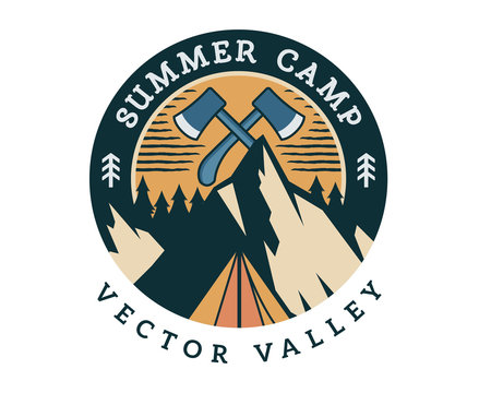 Vintage Wildlife Summer And Spring Camp Camping Activities Logo Badge Illustration