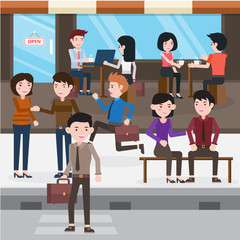 Busy Urban Freelancer In A Cafe Illustration