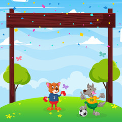 Modern Animal Soccer Theme Copyspace Banner Template Card Illustration 
