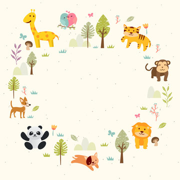 Modern Wild Animal Theme Copyspace Banner Template Card Illustration 