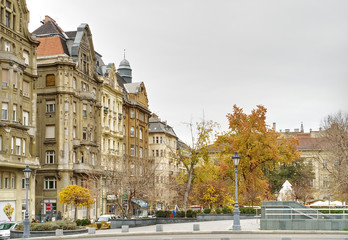 Naklejka premium One of the central streets in Budapest, Hungary at the end of November.