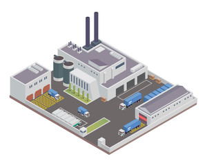 Modern Isometric Industrial Factory and Warehouse Logistic Building, Suitable for Diagrams, Infographics, Illustration, Game Assets, And Other Graphic Related Assets