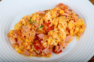 Scramble with sausages