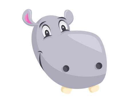 Cute Hippo Face Emoticon Emoji Expression Illustration - Happy
