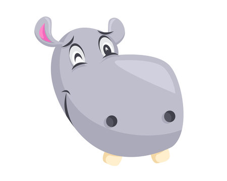 Cute Hippo Face Emoticon Emoji Expression Illustration - Wink