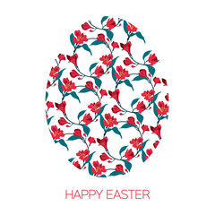 Happy Easter Egg decorated with different floral elements pattern. Vector illustration red flowers alstromeria.