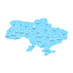 blue ukraine map with pin on white background