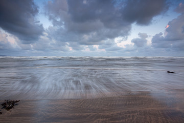 very windy sunrise at Westward Ho beach