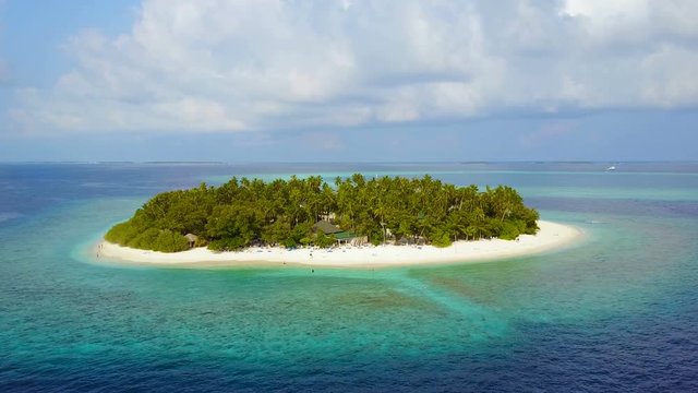 Maldives, Aerial view of Maldives Island, Amazing beautiful sand island in the Indian Ocean ,Tropical beach and sea, Atoll of Maldives,4K UHD,White sand beach
