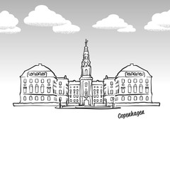 Copenhagen, Denmark famous landmark sketch