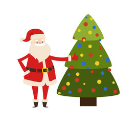 New Year Tree and Santa Claus Icon Vector Poster