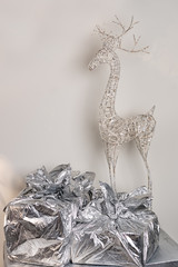 The elephant reindeer with gift boxes and copy space for your text