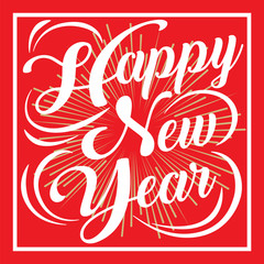 The Icon Happy New Year White Color Created vector art image illustration on Red Background