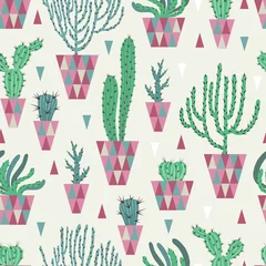 Printed kitchen splashbacks Plants in pots Seamless pattern with different cacti. Can be used on packaging paper, fabric, background for different images and etc.