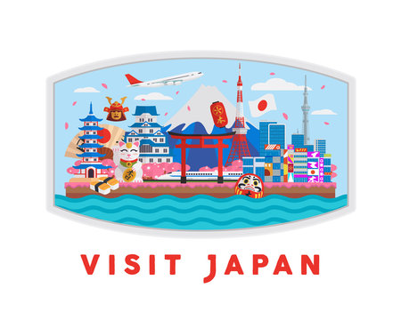 Japanese Famous Tourist Destination Banner Illustration