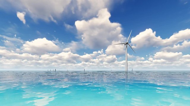 Wind turbine on blue sea