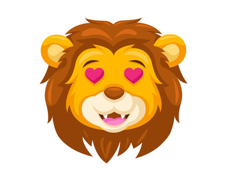 Cute Falling In Love Lion Face Emoticon Emoji Expression Illustration