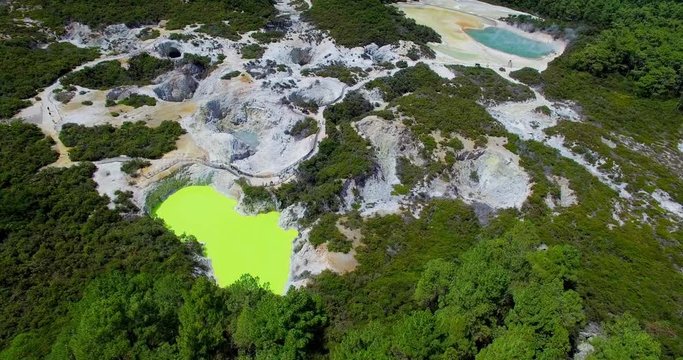 NEW ZEALAND &ndash; MARCH 2016 : Aerial shot of Rotorua Thermal Lakes on a beautiful day with amazing landscape in view
