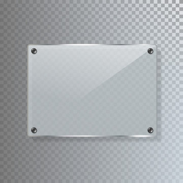 Vector realistic transparent glass plate. Glass banner tamplate set.