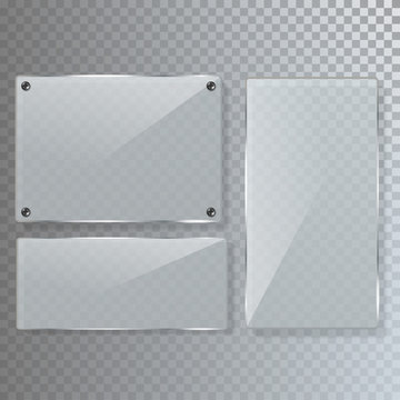Vector realistic transparent glass plate. Glass banner tamplate set.