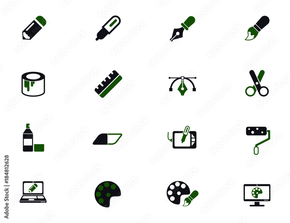 Poster art tools simple vector icons in two colors