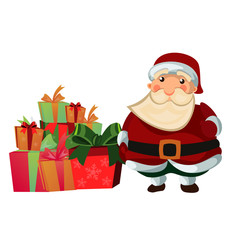 Santa Claus with of gift and present boxes.