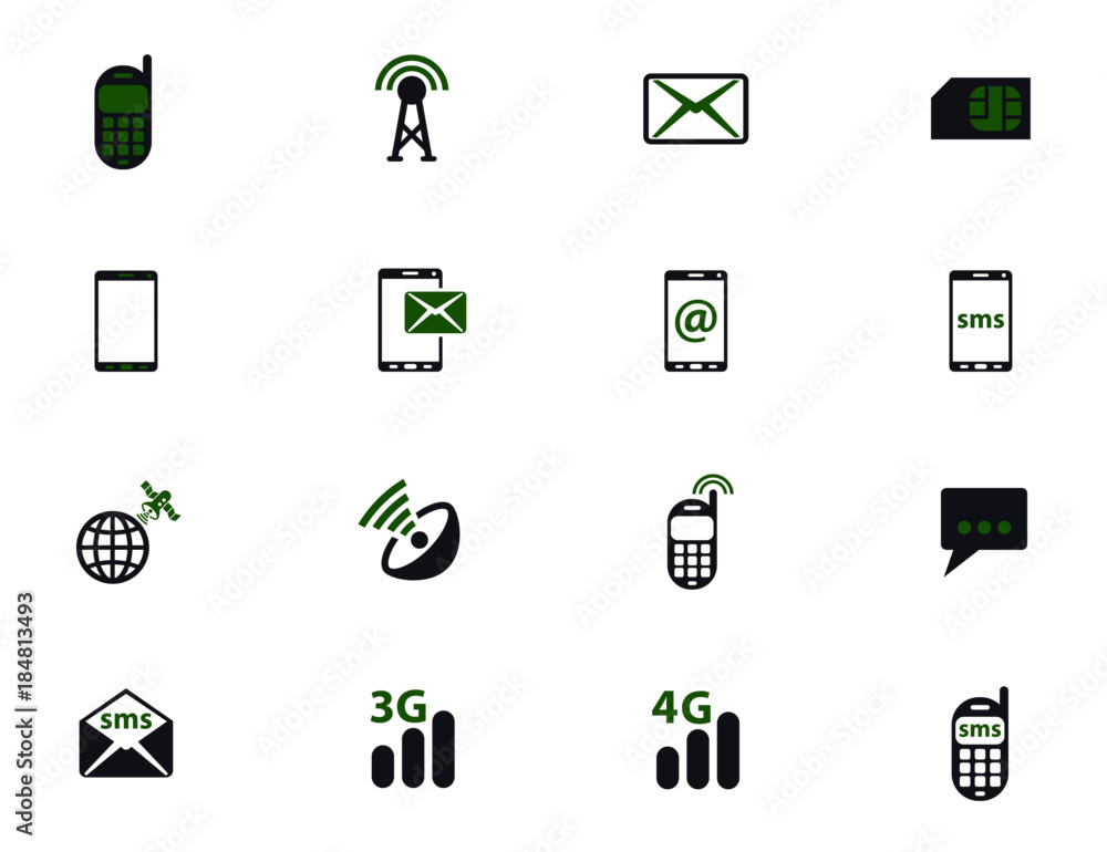 Poster mobile connection simple vector icons in two colors