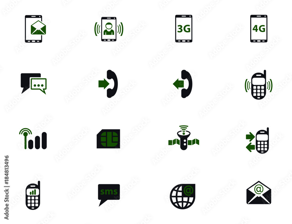 Poster mobile connection simple vector icons in two colors