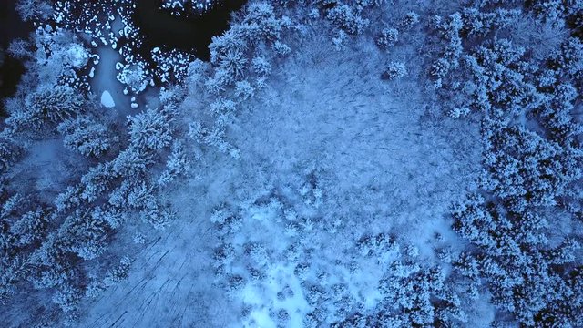 aerial flight over winter landscape in ebensee